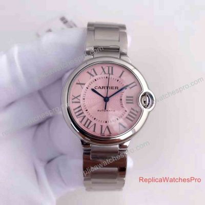 Replica Ballon Bleu De Cartier Ladies Watch Stainless Steel Pink Face